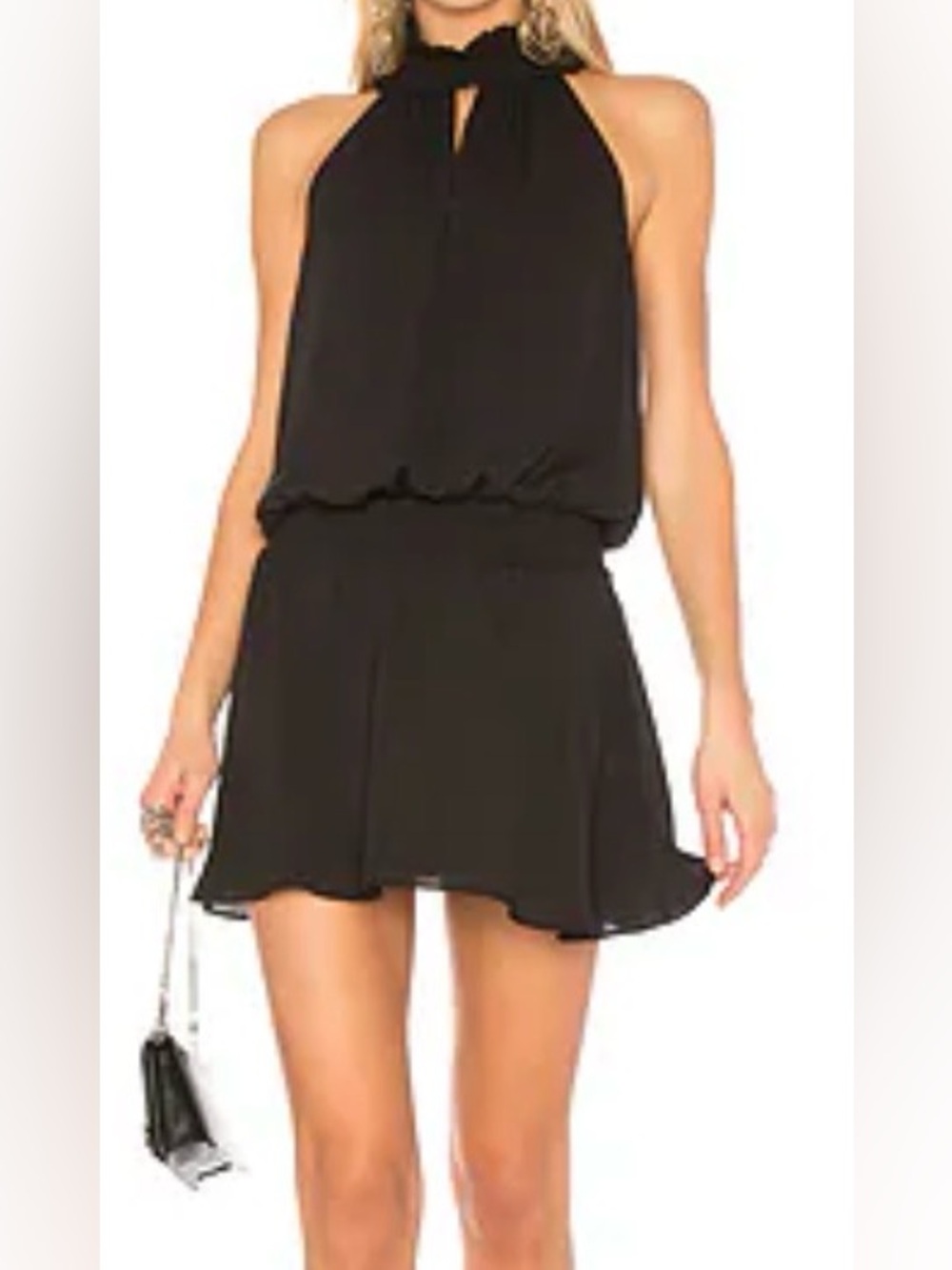 Amanda Uprichard Black Smocked Halter Mini Dress